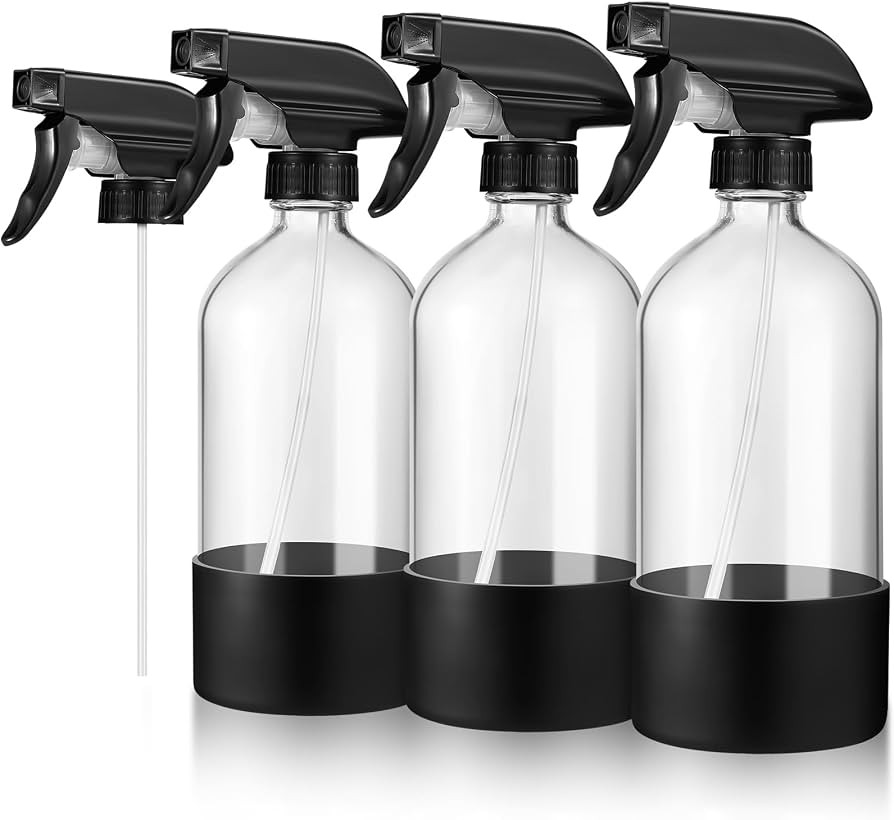 3 Pcs 16oz Empty Glass Spray Bottle with Black Silicone Sleeve Protection - Refillable Boston Rou... | Amazon (US)