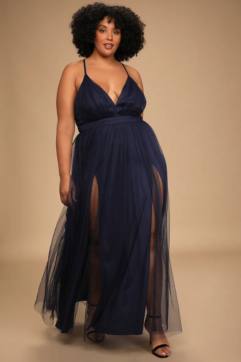 Rare Beauty Navy Blue Tulle Backless Maxi Dress | Lulus (US)