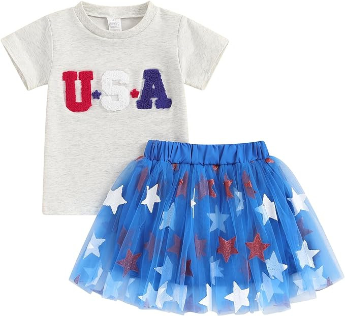 4th of July Toddler Baby Girl Outfits USA T-Shirt And Tulle Skirts Little Girls Dress Fourth Of J... | Amazon (US)