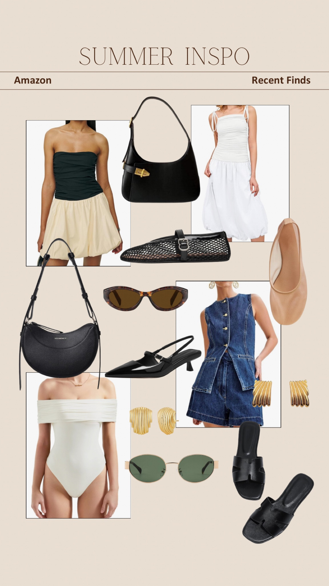 Summer Outfit, Neutral Outfit, Amazon Finds, Amazon Outfit, Amazon Dress, tortoise sunglasses, denim set, off shoulder bodysuit, black handbag, free people dress dupe, Celine sunglasses, pointed toe heels, black heels, mesh sandals, chunky gold earrings, summer accessories, mini dress,
Midi dress

#LTKSaleAlert #LTKShoeCrush #LTKStyleTip