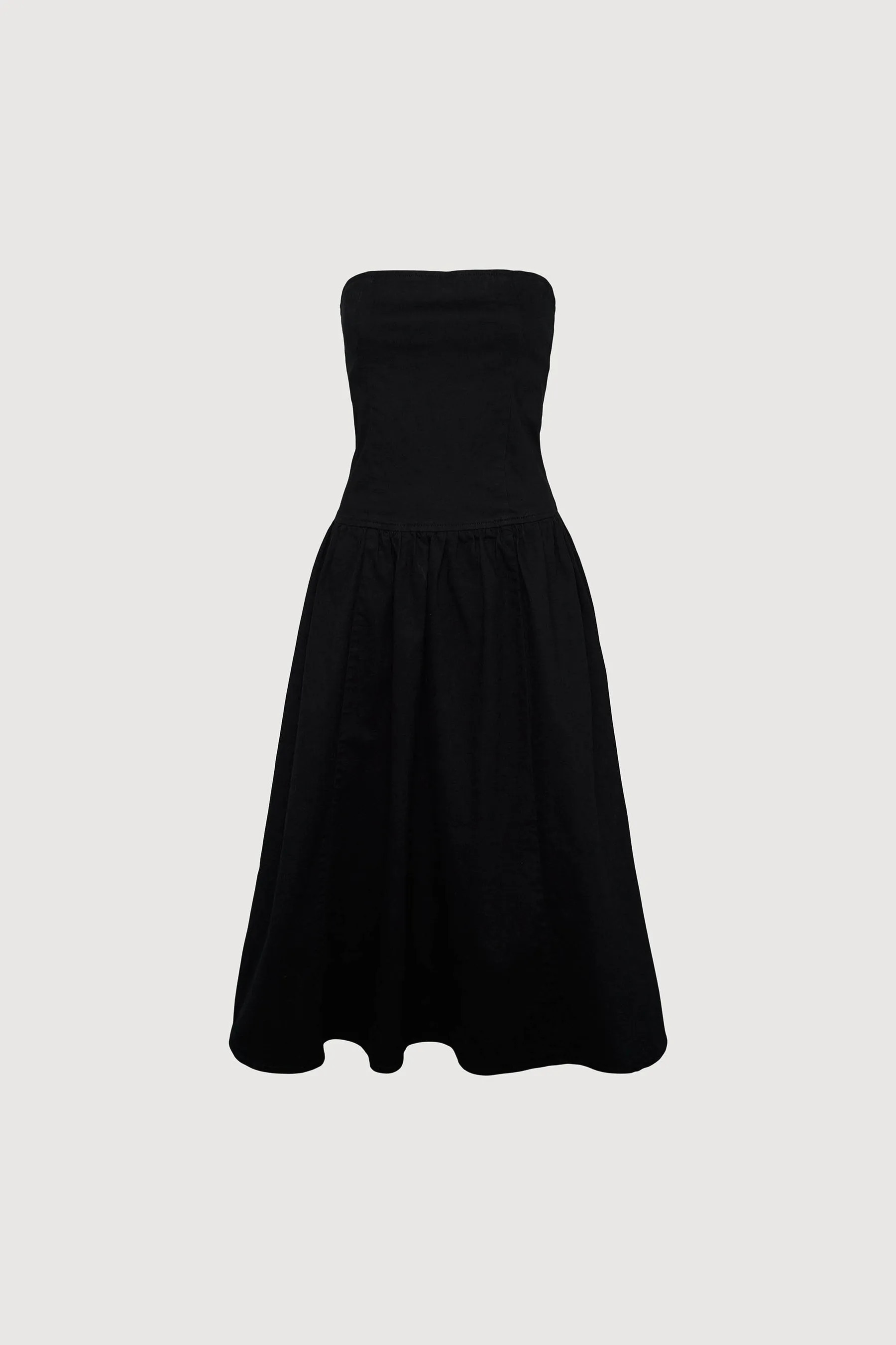 DROP-WAIST STRAPLESS TWILL DRESS | OAK + FORT