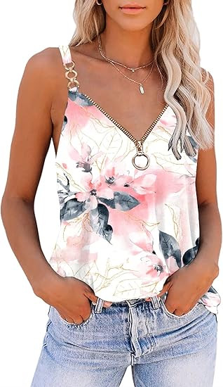 SAUKOLE Summer Tank Tops for Women V Neck Womens Fashion Sleeveless Top Loose Fit Casual Stripe S... | Amazon (US)