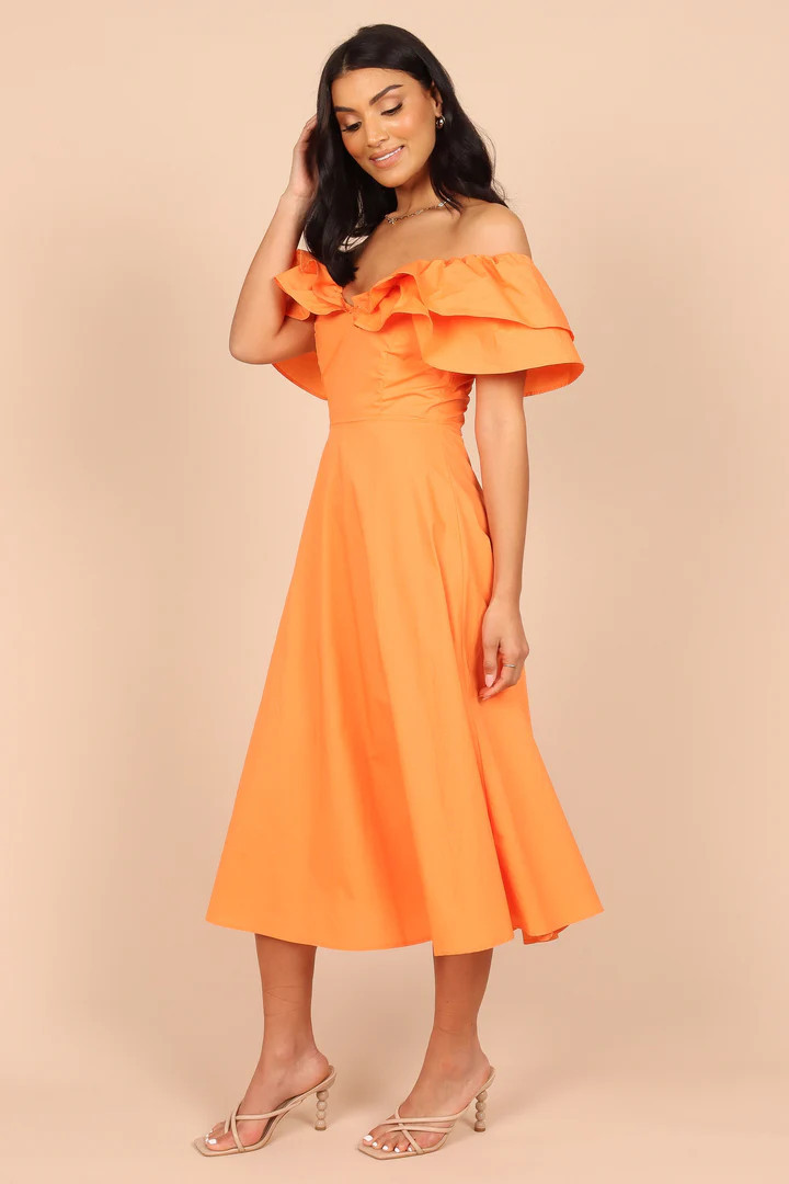Cabo Frill Sleeve Midi Dress - Orange | Petal & Pup (US)