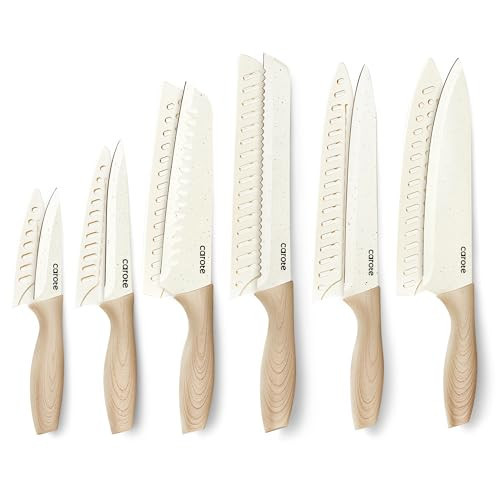 CAROTE 12PCS Knife set with Blade Guards,Granite Nonstick Ceramic Coating,Stainless Steel blade, Anti-Slip Handle, Essential Knives, Rustproof, White | Amazon (US)