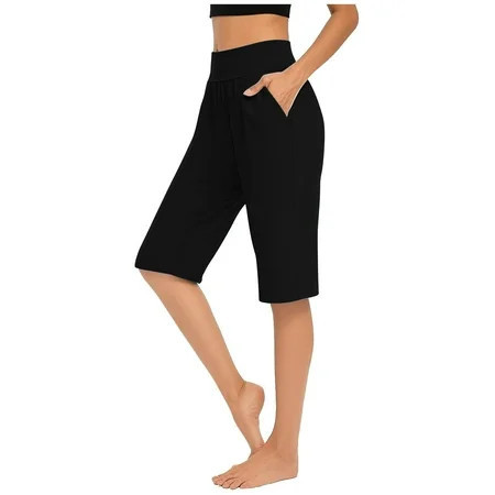 RQYYD Women s 12 Bermuda Long Shorts with Pockets High Waisted Stretch Knee Length Shorts for Women Summer Walking Black XL | Walmart (US)