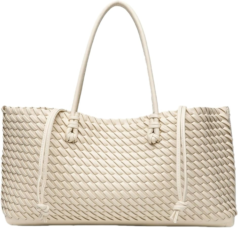 Woven Shoulder Bag for Women, Trendy Design Top Handle Handbag Soft Vegan Leather Totes with Inne... | Amazon (US)