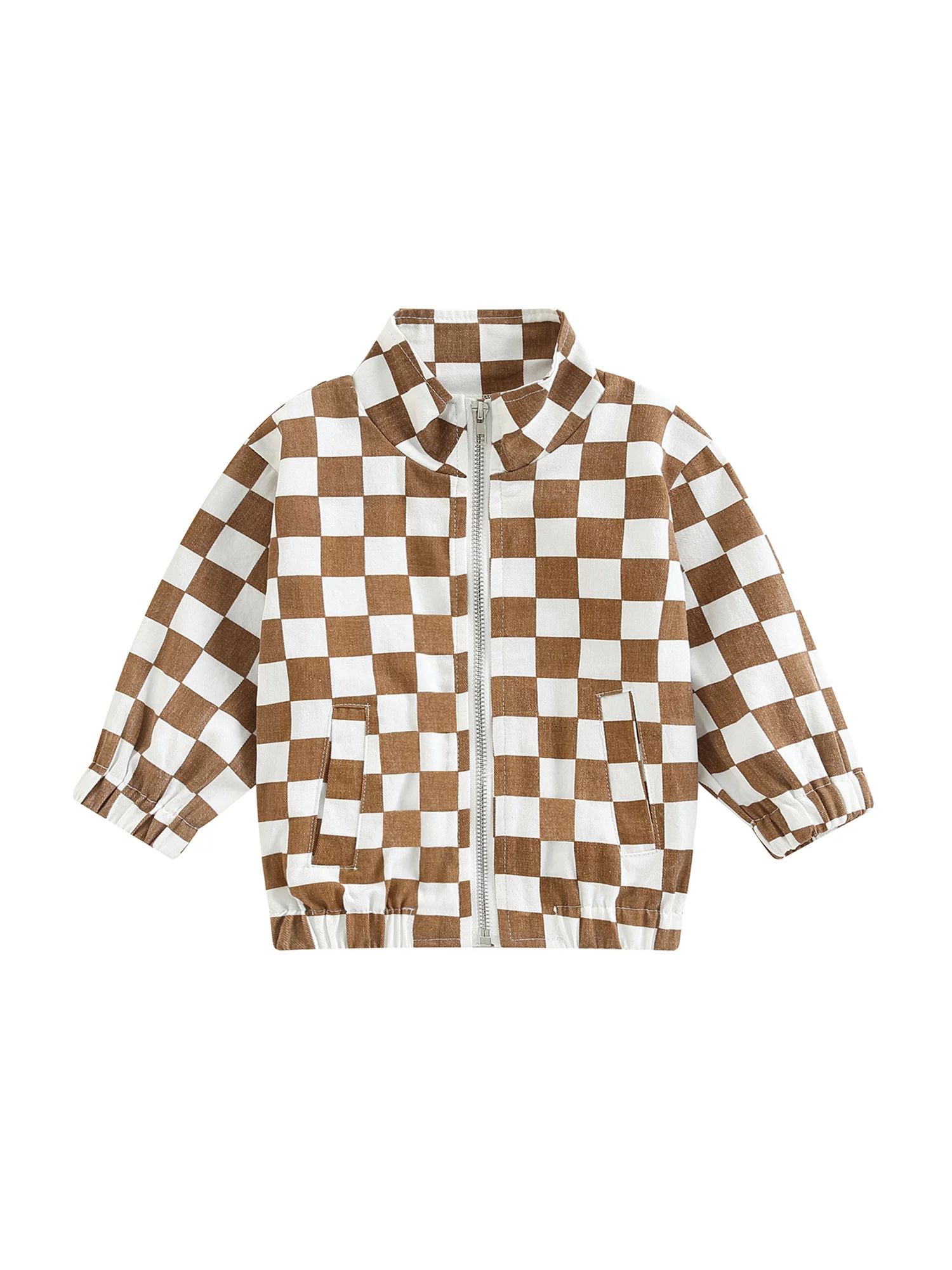 Ma&Baby Toddler Boys Casual Jacket Long Sleeve Classic Checkerboard Print Zipper Outerwear - Walm... | Walmart (US)