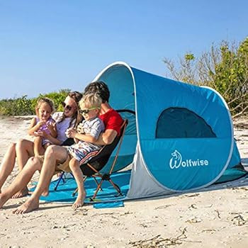 WolfWise UPF 50+ Easy Pop Up 3-4 Person Beach Tent Sport Umbrella Instant Sun Shelter Tent Sun Sh... | Amazon (US)