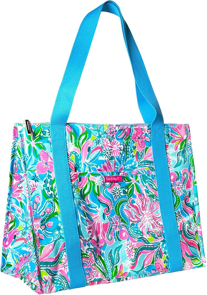 Lilly Pulitzer Insulated Market Shopper Bag Large Capacity, Oversize Reusable Grocery Tote with T... | Amazon (US)