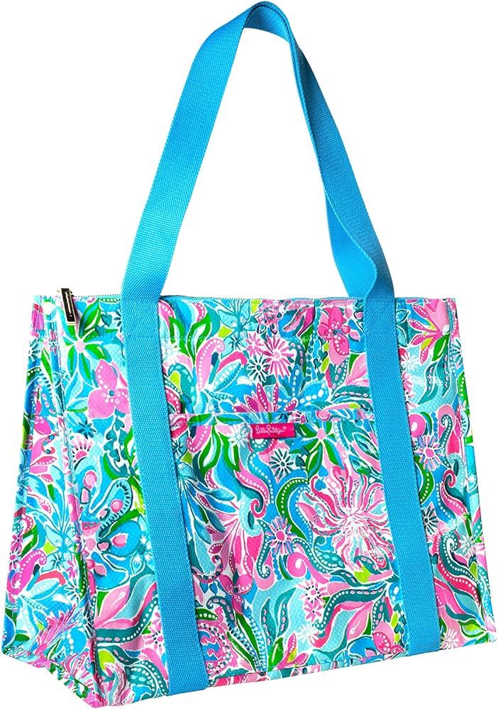 Lilly Pulitzer Insulated Market Shopper Bag Large Capacity, Oversize Reusable Grocery Tote with T... | Amazon (US)