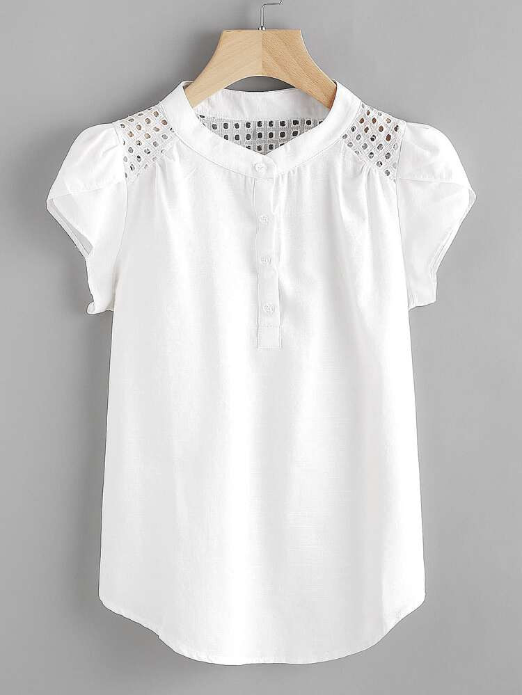 Plus Cut Out Henley Blouse | SHEIN