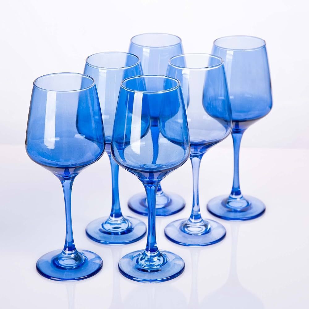 SUNNOW 12 Ounce Colored Crystal Wine Glass,for Home Dinning, Bar and Party,6 Pack,COBALT BLUE | Amazon (US)