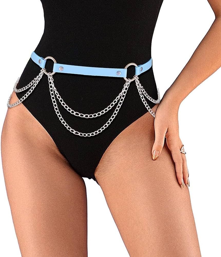 Reetan Punk Body Chains Leather Waist Chain Belt Layered Nightclub Belly Chains Rave Party Body J... | Amazon (US)