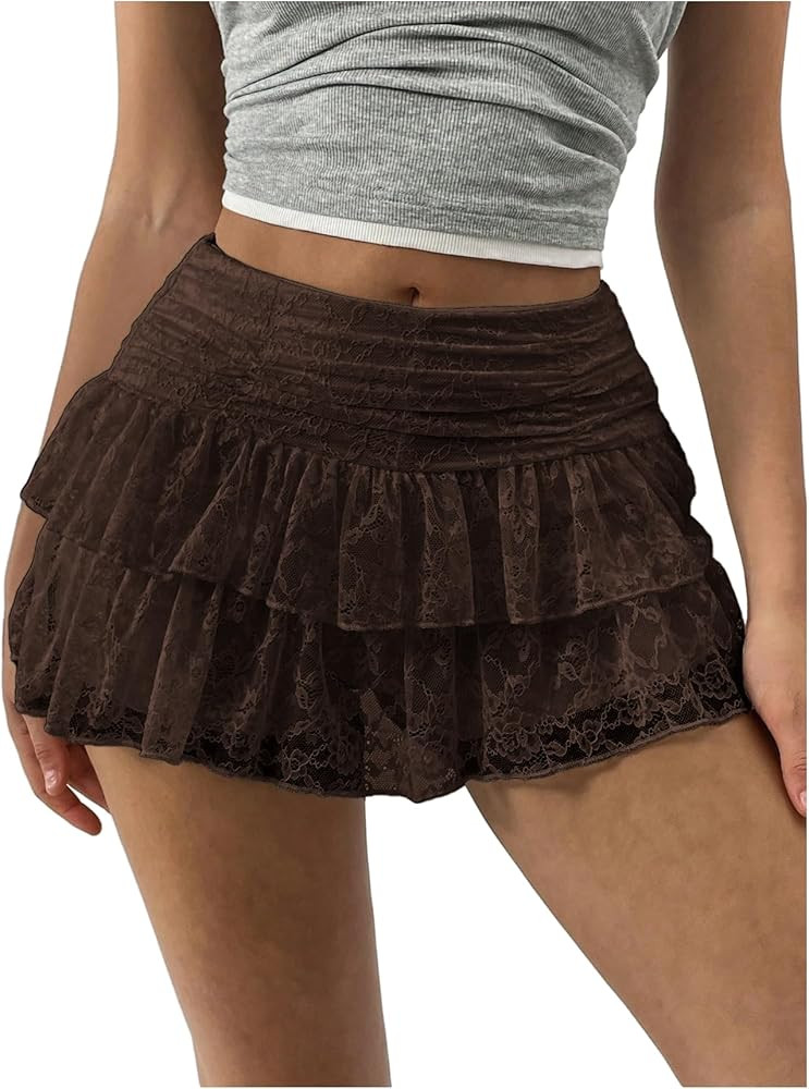 SHENHE Women's Y2K Lace Mini Skirt with Shorts A Line Hight Waisted Ruffle Skirt Skort | Amazon (US)