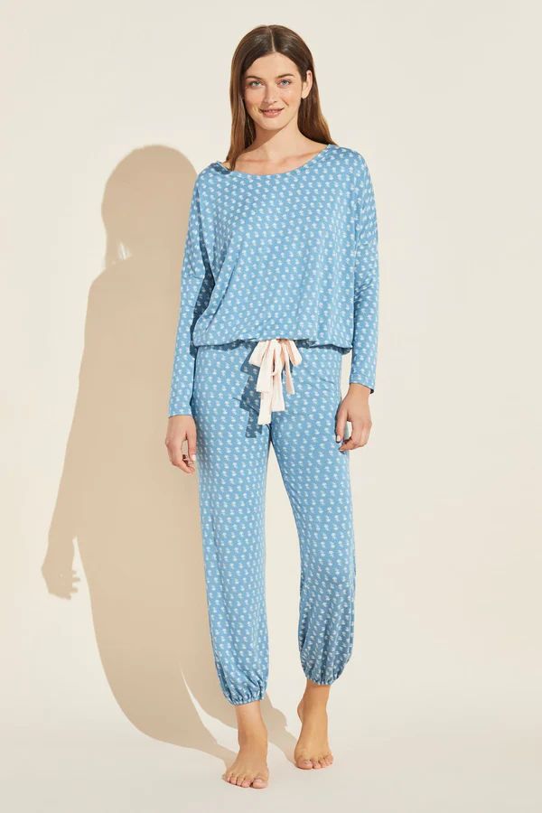 Gisele Printed TENCEL™ Modal Slouchy PJ Set - Daisy Blue Shadow/Bellini | Eberjey