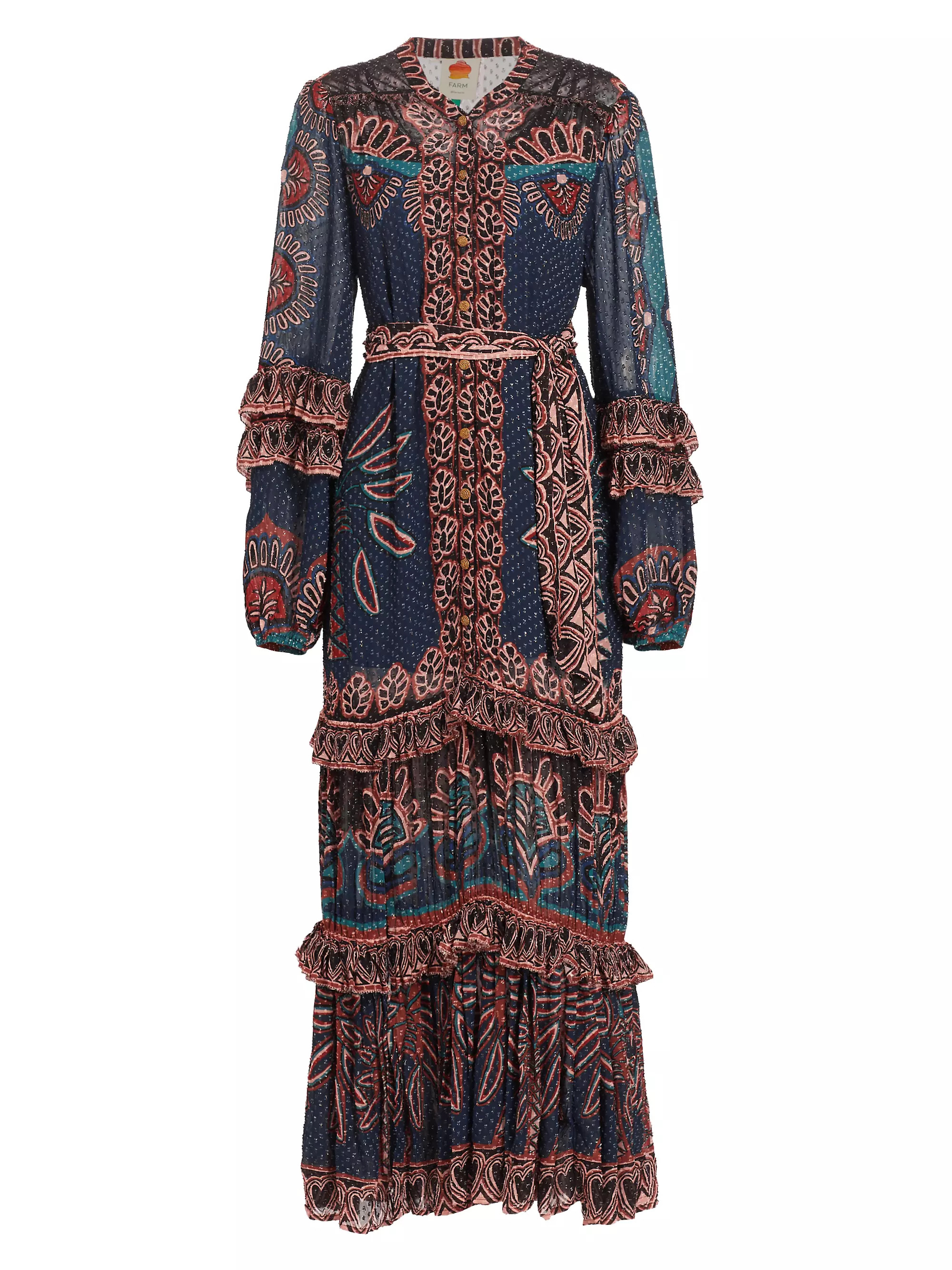 Shop Farm Rio Ainika Tapestry Belted Maxi Dress | Saks Fifth Avenue | Saks Fifth Avenue