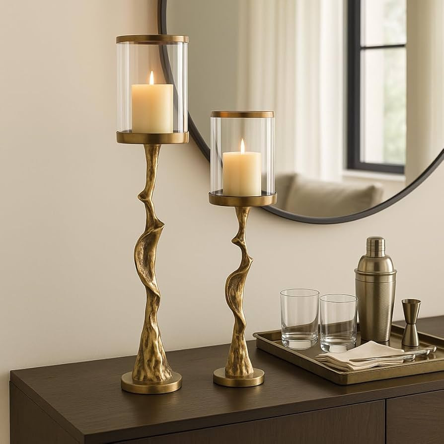 Artistic Metal Candle Holders for Home Decor - Elegant Pillar Candlestick Holders for Table Cente... | Amazon (US)