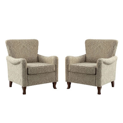 Set of 2 Vincent Wooden Upholstered Armchair with Fabric Pattern and Wingback Design for Bedroom| ART OF LIVING DESIGNS-BEIGE | Target