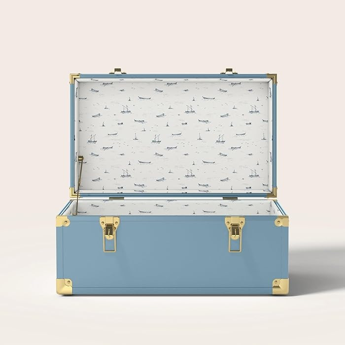 Momento Blue Gingham Standard Size Wedding Keepsake Storage Trunk, Blue, Alloy Steel, Lockable, 2... | Amazon (US)