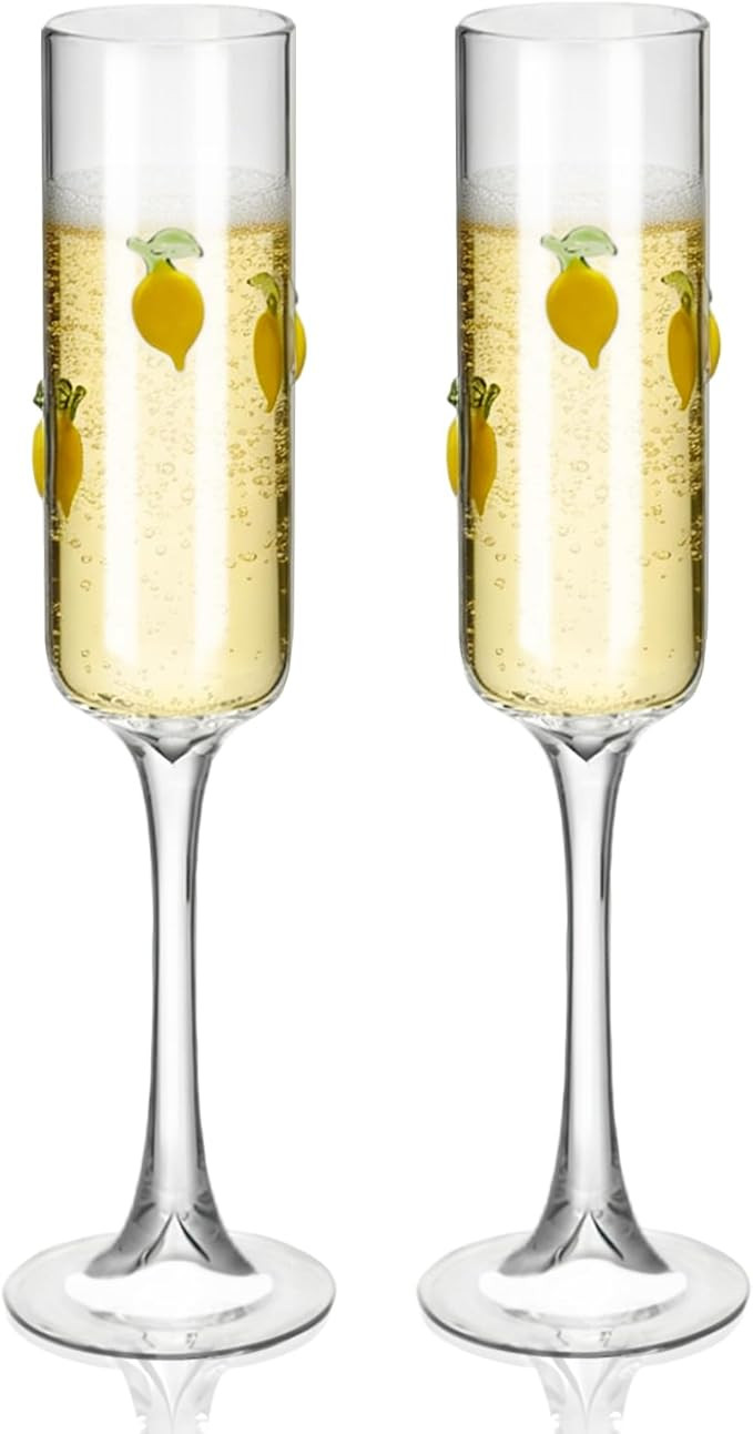 2PCS Icon Champagne Glasses High Borosilicate Glass Party Glassware, Durable & Lead-Free Decorati... | Amazon (US)