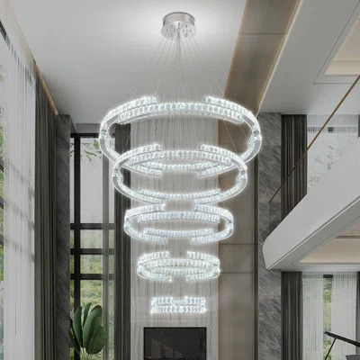 D47''x H118''5 Layer Ring Silver Crystal Chandelier Dimmable 2700k-6000k | Wayfair North America