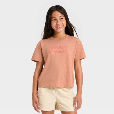Girls' Short Sleeve 'Sunset Chaser' Graphic T-Shirt - Cat & Jack™ Light Brown XS | Target