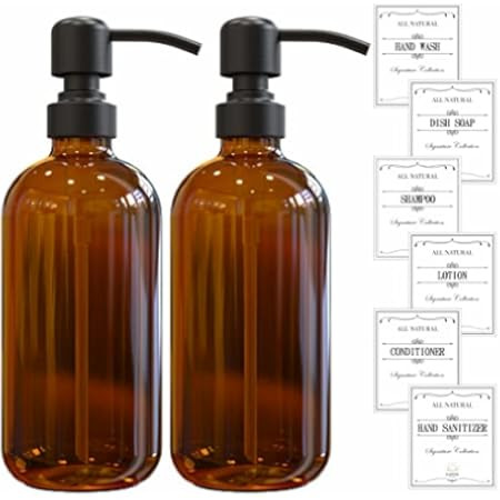 Duvein 2 Pack Amber Glass Soap Dispenser,Rustproof Stainless Steel Pump,16oz Thick Farmhouse Amber B | Amazon (US)