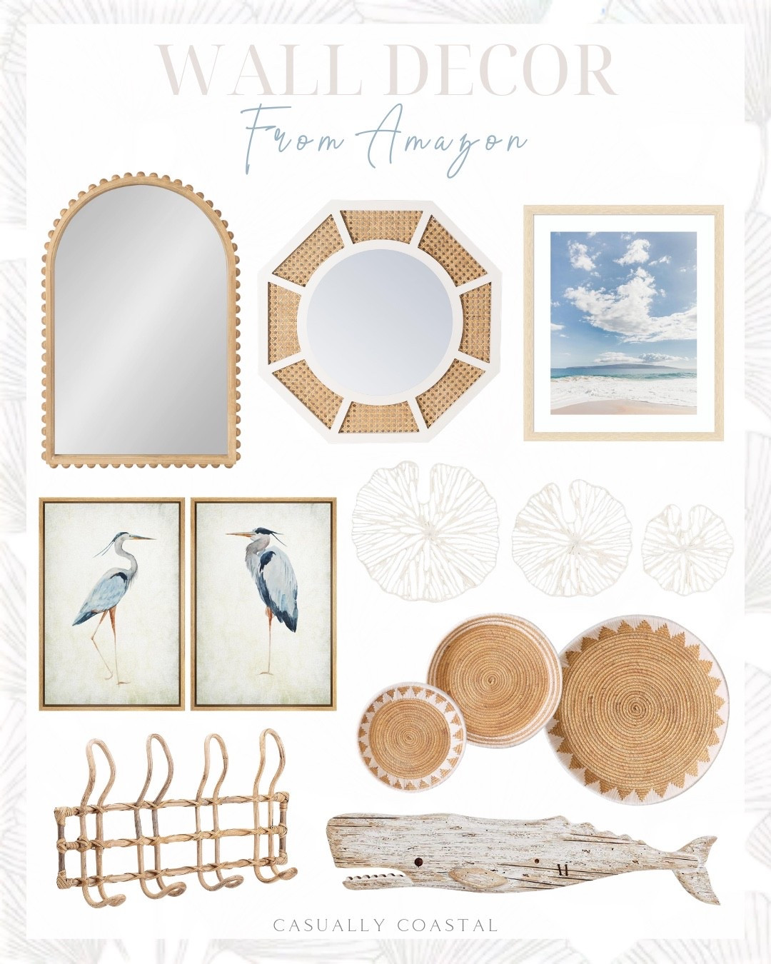 Wall Decor From Amazon 

Amazon wall art, Amazon wall decor, coastal wall art, coastal decor, coastal wall decor, coastal mirror, coastal art, coastal wall baskets, Amazon wall baskets, Amazon mirror, beaded arched mirror, heron bird art, framed canvas print, extra large handing woven wall baskets, wooden whale wall ornament, beach house wall art, beach home wall decor, white coral shaped paper & metal decor, rattan wall mirror, beach art print, rattan wall hanger, rattan wall hooks, vintage shell prints 

#LTKHome