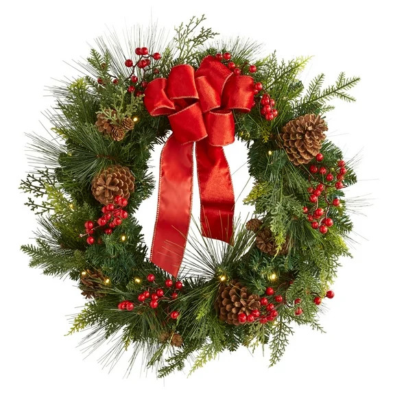 BrylaneHome 28" Pre-Lit Holiday Classic Wreath | Walmart (US)
