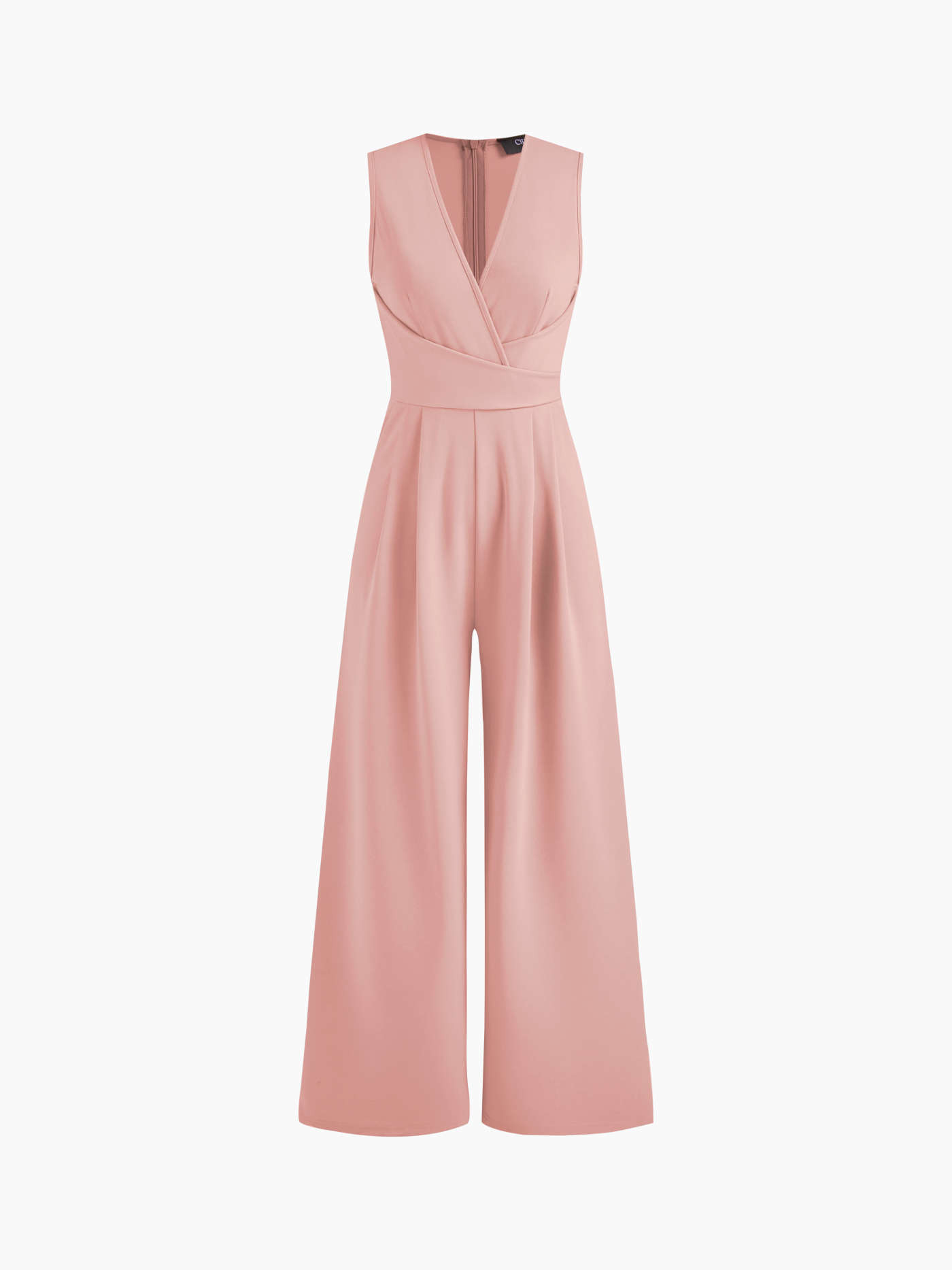 Woven V-neck Wrap Zipper Wide Leg Jumpsuit For Work | Cider