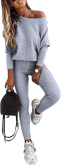 Click for more info about PRETTYGARDEN Women’s Casual Two Piece Outfit Long Sleeve Off Shoulder Tops with Leggings Active...