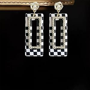 Elegant 60s 70s Vintage Black And White Acrylic Grid Dangle Drop Earrings Dainty Chic Sparkly Cry... | Amazon (US)