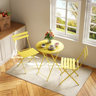 3-Piece Folding Bistro Set,Foldable Patio Furniture Set with Premium Frame,Outdoor Bistro Table and Chairs Set of 2 for Patio and Balcony,Yellow | Target