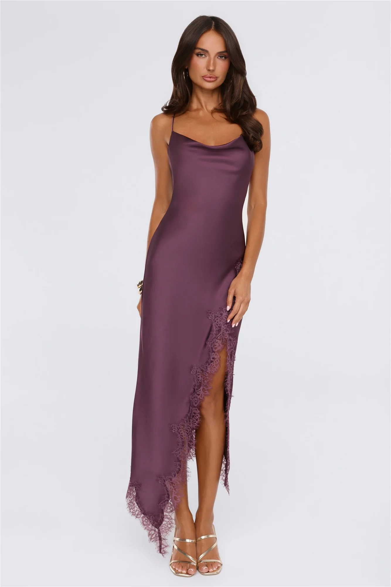 Quietly Magnetic Satin Lace Maxi Dress Mauve | Hello Molly (US)