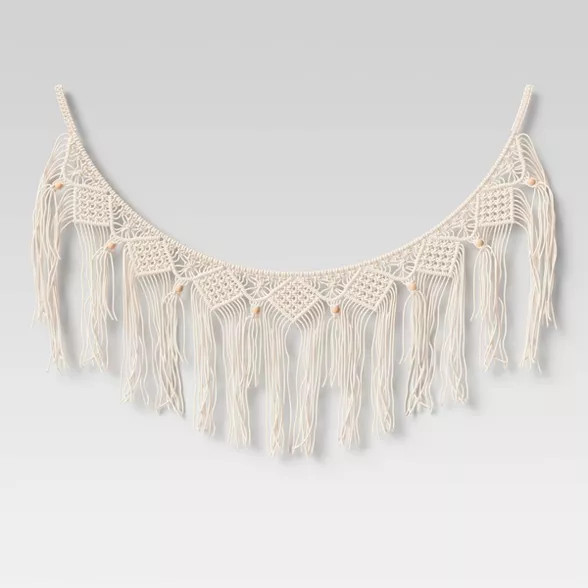 60" Cotton Garland with Wooden Beads Decorative Wall Art Cream - Opalhouse™ | Target