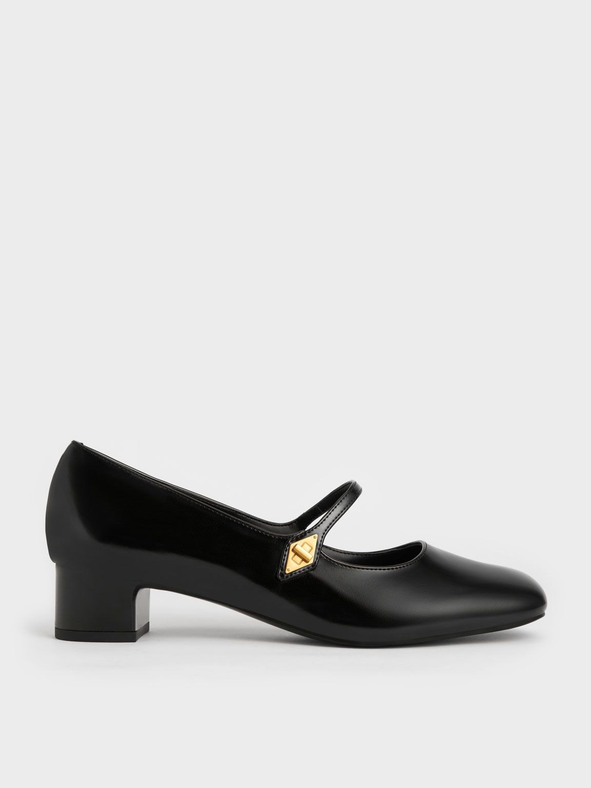 Black Metallic Accent Mary Jane Pumps | CHARLES & KEITH | Charles & Keith US
