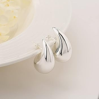 Chunky Gold Hoop Earrings for Women, Lightweight Waterdrop Hollow Open Hoops, Hypoallergenic Gold... | Amazon (US)