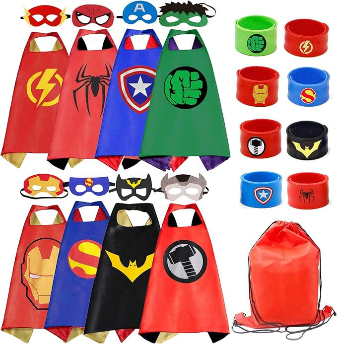 Kids Dress Up 8PCS Superhero Capes Set and Slap Bracelets for Boys Costumes Birthday Party Gifts | Amazon (US)