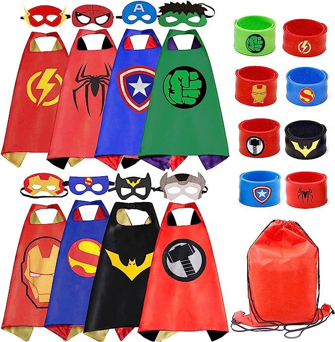 Kids Dress Up 8PCS Superhero Capes Set and Slap Bracelets for Boys Costumes Birthday Party Gifts | Amazon (US)