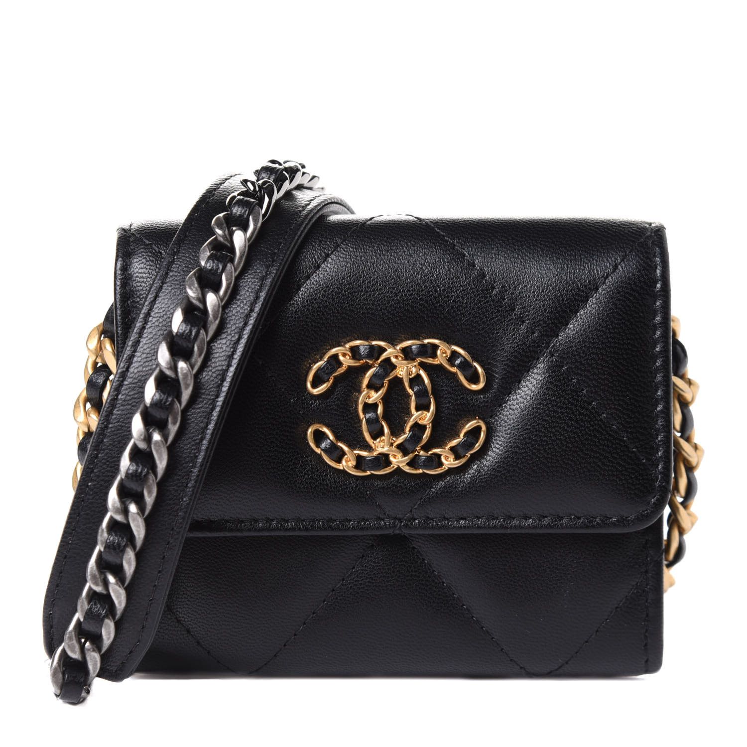 CHANEL

Shiny Goatskin Quilted Chanel 19 Flap Coin Purse With Chain Black | Fashionphile