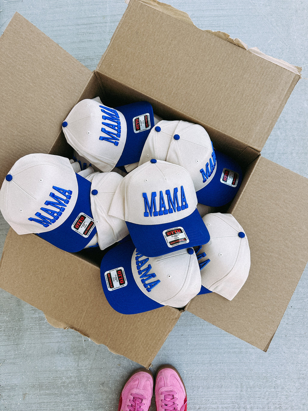blue + cream mama puff trucker hat | Etta & East