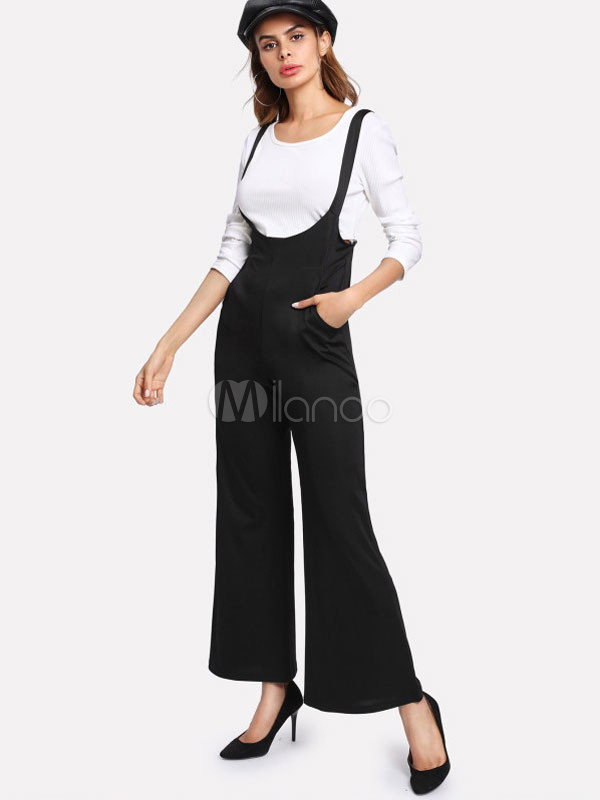 Black Suspender Pants High Waisted Flared Women Overall Pants | Milanoo