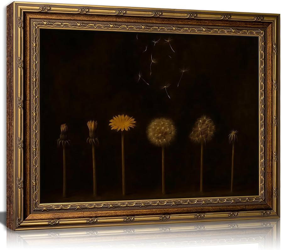 Vintage Gold Framed Dandelion Wall Art Moody Cottagecore Dandelion Painting Canvas Print Gothic D... | Amazon (US)