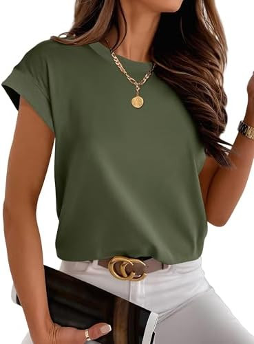 ANRABESS Women Cap Sleeve Tops 2026 Trendy Summer Loose Fit Cute Basic T Shirts Business Dressy C... | Amazon (US)