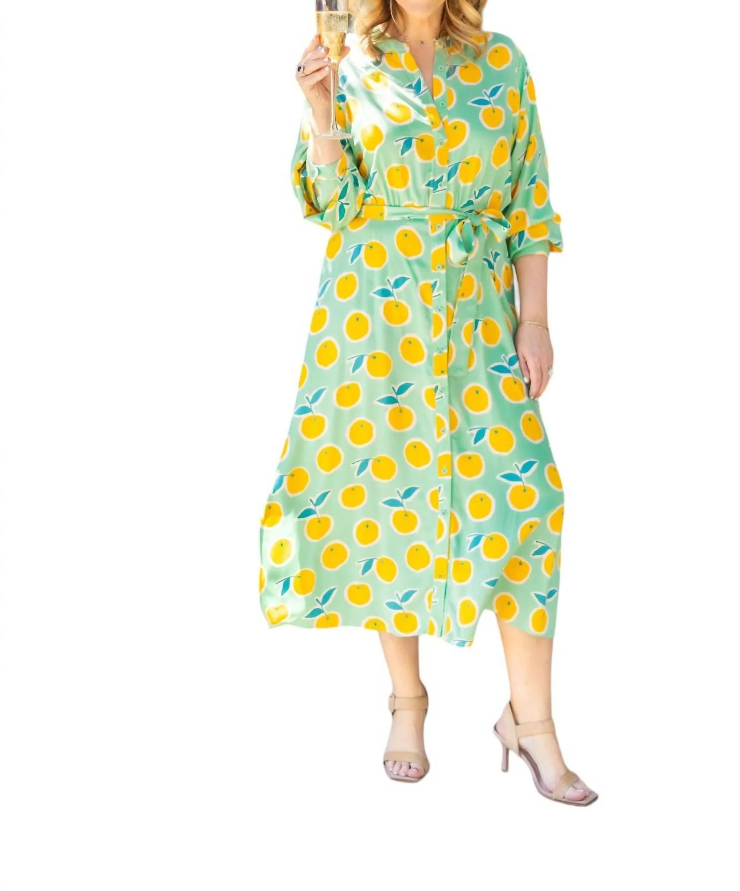Lemon Print Dress In Green/yellow | Shop Simon