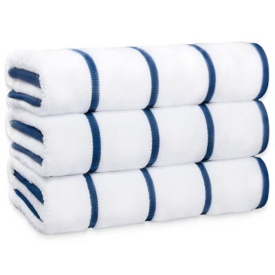 White Classic Luxury 100% Cotton Oversized Pool Towels Set of 3 35x70" - Striped Navy | Target