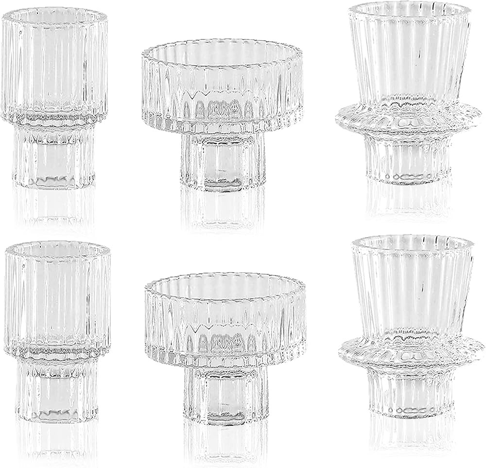 LPUSA Clear Glass Candlestick Holders Set of 6 for Taper Candles,Tealight Candles,Pillar Candles,... | Amazon (US)