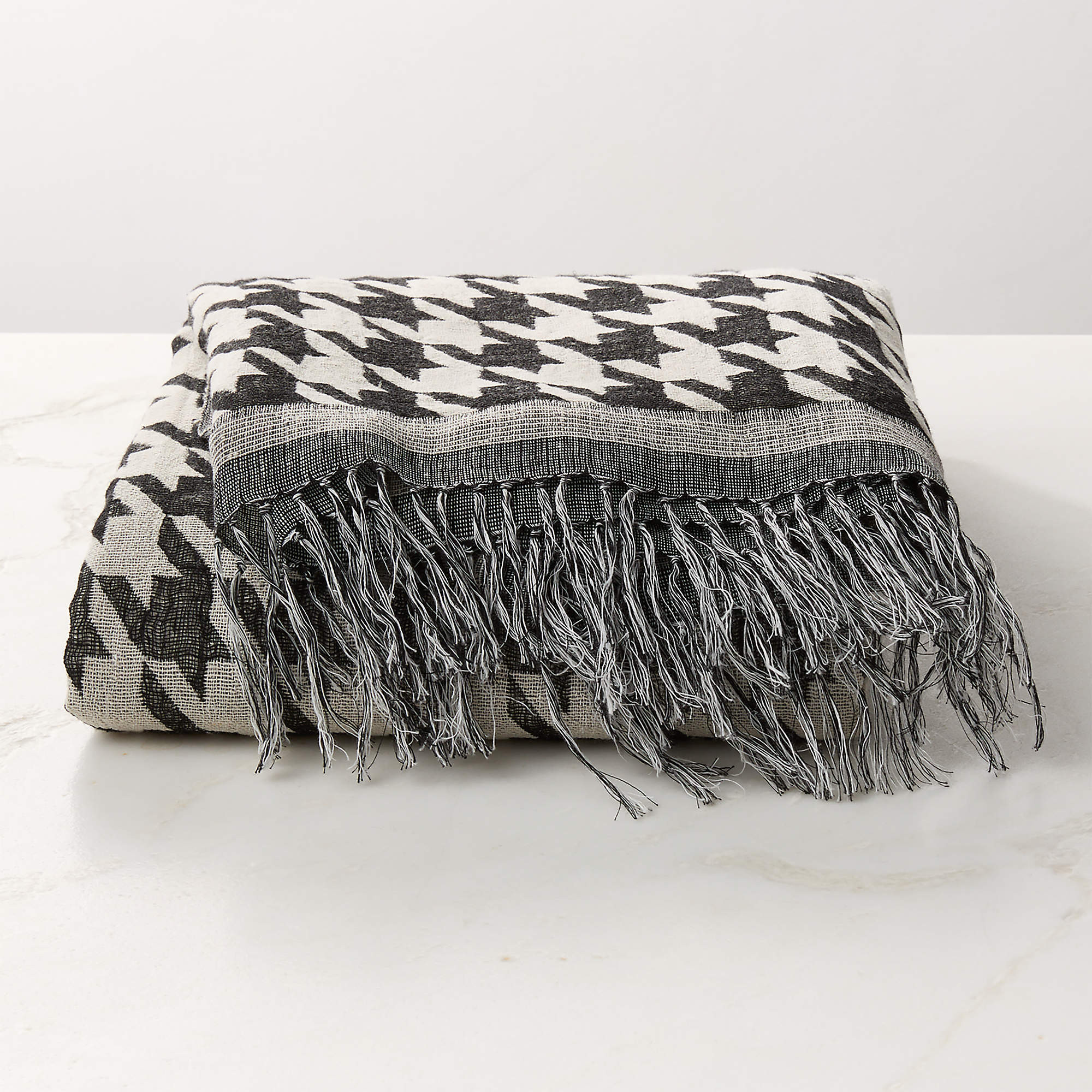 Drew Handwoven Black and White Silk and Linen Throw Blanket 50"x70" + Reviews | CB2 | CB2