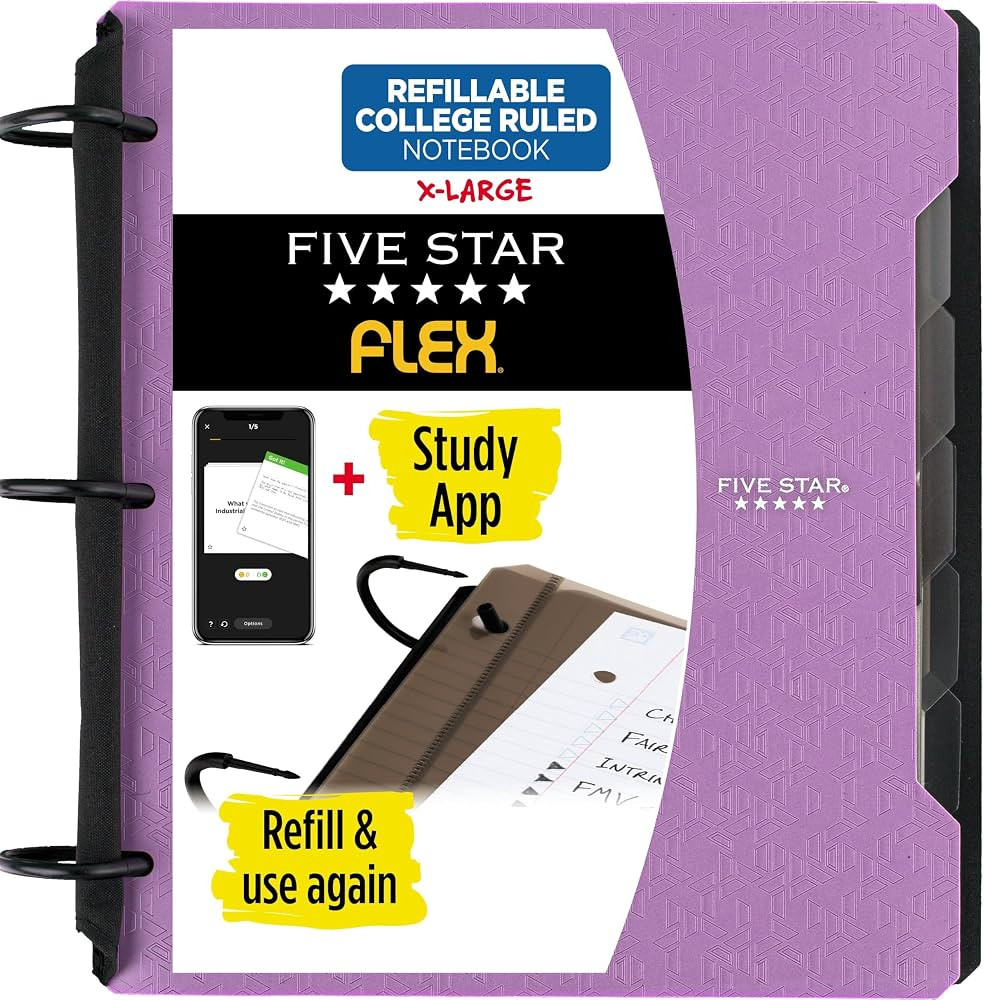 Five Star Flex Refillable Notebook + Study App, College Ruled Paper and 1-1/2 Inch TechLock Ring ... | Amazon (US)