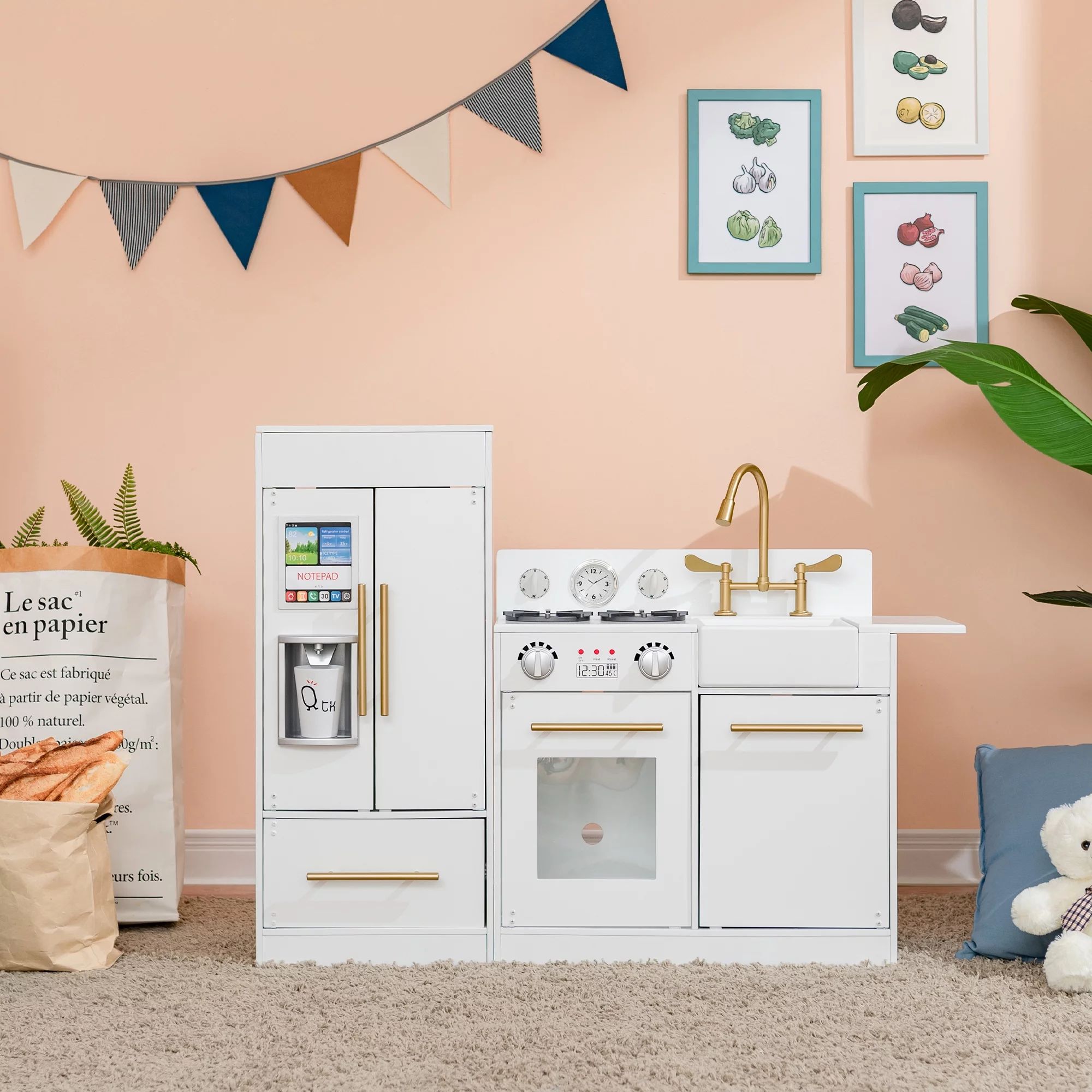 Teamson Kids Little Chef Chelsea Modern Play Kitchen - White / Gold | Walmart (US)